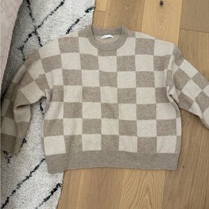 Oak + fort Checkered Beige oversized Sweater